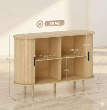 Essenza Aparador Oval Carvalho 120cm Portas Tambor Estriadas