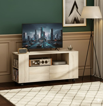 Móvel TV Essenza com Rodas Madeira 102x34.5x48.5 cm Gavetas Ajustável