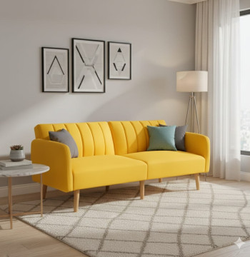 <p><strong>Sofá Cama Essenza Poliéster Amarelo 173x75x73 cm Convertível 2 Lugares</strong></p><p>Este sofá cama Essenza oferece versatilidade e conforto, convertendo-se facilmente de sofá de 2 lugares em cama individual. O encosto dividido permite reclina
