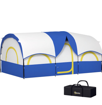 Tenda da campeggio famiglia Tipo Tenda da tunnel per 4-6 persone impermeabili 3.000 mm Tenda da campeggio pieghevole con 2 camere e borsa da trasporto 435x251x195 cm Blu e grigio