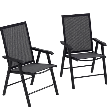 Set de 2 chaises pliable pour l'extérieur avec Arm Support Garden Chaises avec Textile et métal charge 110 kg 58x64x94 cm Gris foncé