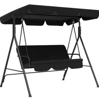 Baloiço de Jardín de 3 Lugares con Almohada Toldo ajustable y Estructura de Acero para Balcón Terraço Patio Carga Máx. 200 kg 172x110x153 cm Negro