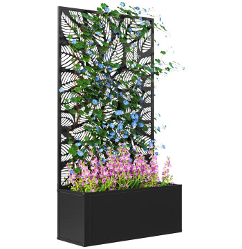 Fiore all'aperto fiore di metallo con schermo di privacy con fogli decorativi fiore della parete o indipendente per cortile balcone 61x23x113 cm Nero