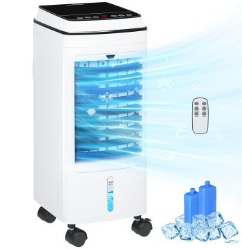 Climatizador Evaporativo 3 em 1 Ar Condicionado Portátil 75W com 3 Velocidades Temporizador até 8H Depósito de 4 L Oscilação de 60º e Comando à Distância 24x28,5x60,5 cm Branco
