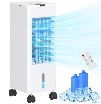 Climatizador Evaporativo 3 em 1 Ar Condicionado Portátil 60W com 3 Velocidades Temporizador até 12H Depósito de 3,8 L Oscilação de 60º Comando à Distância 24x21,5x59 cm Branco