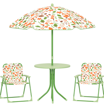 Set da tavolo e sedie per bambini tavolo da giardino con sedie pieghevoli Cappello da sole regolabile e Fox Design per verde patio Picnic