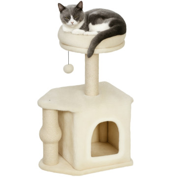 Arranhador para Gatos Altura 66 cm Arranhador para Gatos com Cama Caverna Plataforma Bola Suspensa e Poste de Juta 42x30x66 cm Marrom
