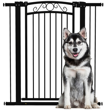 Barreira de Segurança para Cães Extensível 76-102 cm Barreira para Animais de Estimação Barreira para Cães com 2 Extensões Duplo Bloqueio para Escada Porta 76-102x4x104 cm Preto