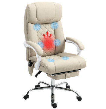 Silla de oficina con masaje Reclinable Silla Giratoria con altura ajustable Función de Calefacción Apoyo a Pés Encosto Alto y Control Remoto para Estudio 66x70x112-120 cm Bege