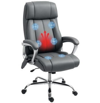 Cadeira de Escritório com Massagem Cadeira Giratória com Altura Ajustável Função de Aquecimento e Função de Inclinação Controlo Remoto para Estudo 66x72x113-121 cm Cinzento Escuro
