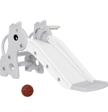 Scivolo per bambini 3 in 1 Scivolo per bambini da 1 a 3 anni con tavolo da basket e design giraffa per interni 106x51,5x52 cm Grigio