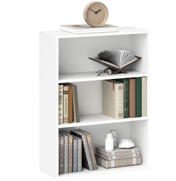 Estante de 3 Níveis Estante para Livros com 2 Prateleiras Ajustáveis para Sala de Estar Escritório Quarto 60x24x80 cm Branco