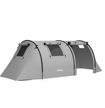 Tenda di campeggio per 3 persone tenda campeggio luce pieghevole con porte finestra gancio e borsa di trasporto impermeabile 3000 mm per spiaggia escursionismo 470x220x150 cm Grigio
