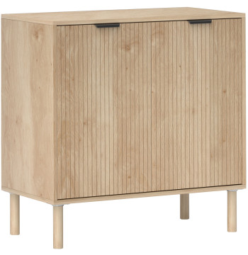 Aparador de Sala de Estar Aparador com Prateleira Ajustável 2 Portas Sistema Anti-Tombo e Pés de Madeira de Pinho para Sala de Jantar Corredor 78x40x77,5 cm Carvalho