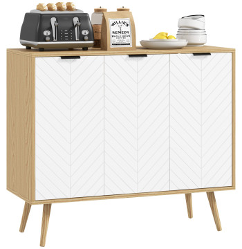 Aparador de Cozinha Moderno Móvel Buffet Auxiliar com Prateleiras Ajustáveis 2 Armários e Anti-Tombo Carga Máx. 50 kg para Sala de Estar 191,5x35x77,4 cm Branco e Madeira