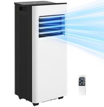Ar Condicionado Portátil 3 em 1 9000 BTU Arrefecedor Ventoinha Desumidificador 24,1 L/Dia com Controlo Remoto e Ecrã LED Temporizador 24h 2 Velocidades para Quarto 25m² Branco