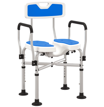Asento de Duche para Personas Idosas Asento de Duche con Asento Ranhurado Altura ajustable Banco de Duche Antiderrapante con Encosto y Apoyo para los Brazos Carga 136 kg Azul
