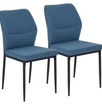Conjunto de 2 Cadeiras de Jantar Modernas Cadeiras de Cozinha com Assento Acolchoado e Estofado Encosto Curvo Pés de Aço para Sala Quarto 45x57x86 cm Azul Escuro