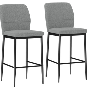 Conjunto de 2 Bancos de Bar Bancos Altos de Cozinha com Encosto e Apoio para os Pés Estofados em Veludo Estrutura de Aço Bancos Altos Modernos para Sala de Jantar Balcão 41x52x97 cm Cinza