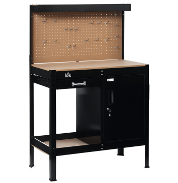 Supporto da lavoro 98,5x48x140 cm Carico 100 kg Tavolo da lavoro con cassetto forato Shelf e Locker Black