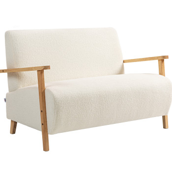 Divano di 2 posti tappezzeria in Spagna 118 cm Stand Divano in camera con braccio imbottito spesso e piedini in legno Supporti per Camera da letto Soggiorno 118x76x78 cm Crema
