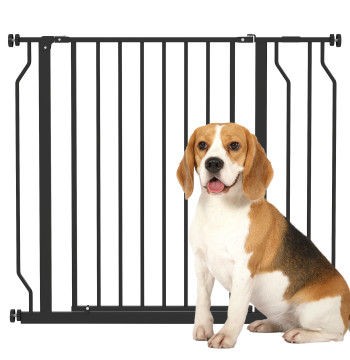 Barreira de Segurança para Cães Extensível para Escadas e Portas 75-95 cm com 1 Extensões e 10 cm Montagem a Pressão Aço Altura 76 cm Preto