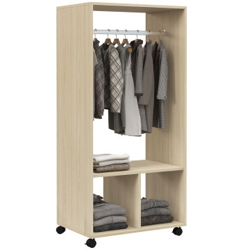 Armoire en bois Armoire mobile Armoire ouverte avec barre à accrocher et organisateur de plateau pour dorme 60x40x128 cm bois