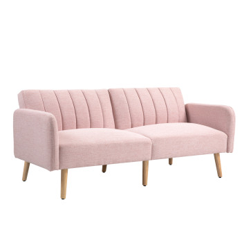 Divano letto di 2 posti con schienale regolabile in 3 posizioni Supporto per braccioli smontabili e piedini in legno Divano doppio moderno per soggiorno Office 173x75x73 cm Rosa