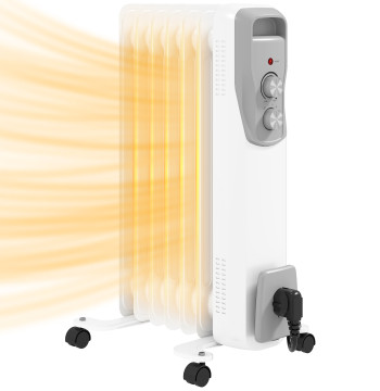 Aquecedor a Óleo Silencioso 1500W Aquecedor Elétrico Baixo Consumo com Rodas Temperatura Ajustável Proteção Sobreaquecimento 3 Configurações de Aquecimento para 20 m² 29x40x62 cm Branco