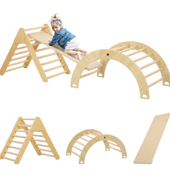 Escalade Triangle d'escalade en bois pour les enfants de 18-48 mois avec rampe et arc d'apprentissage 219x72.5x68.5 cm Madère