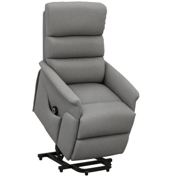 Poltrona Relax Reclinável Elétrica Poltrona Levanta Pessoas com Controlo Remoto e Bolso Lateral Poltrona Elétrica para Sala de Estar Dormitório 66x90x96 cm Cinza