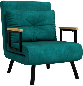 Poltrona Convertível em Cama Dobrável Poltrona Convertível em Cama com Encosto Ajustável em 5 Níveis e Almofada Acolchoada para Escritório Dormitório Sala de Estar Carga 120 kg 63x73x81 cm Verde
