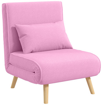 Canapé lit simple Canapé lit rembourré en lin avec dossier réglable en 5 positions et coussin Canapé petit lit pour salon 72x75x85 cm rose