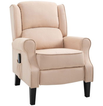 Poltrona de Massagem Poltrona Relax Reclinável com Controlo Remoto 2 Áreas de Massagem Bolso Lateral 78x83x101 cm Bege