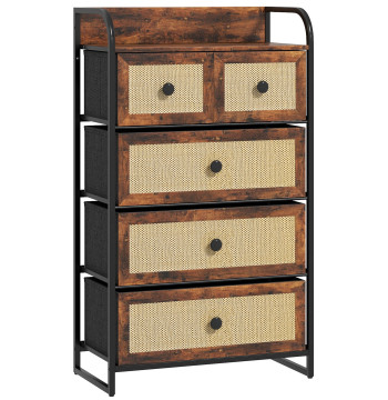 Comodo tessuto Commodity per Dorm con 5 cassetti con vedova Scaffale anteriore e struttura in acciaio per soggiorno 58x29x99 cm Rustico Brown