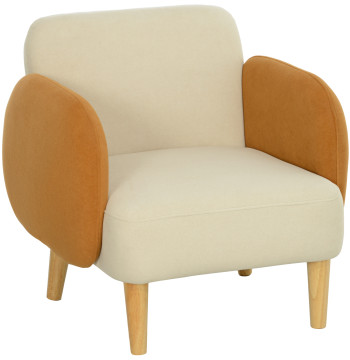 Poltrona de Sala Estofada en Veludo con Apoyos de Brazo y Pernas de Madeira Poltrona Compacta 120 kg para Cuarto Oficina 72x76x74 cm Creme