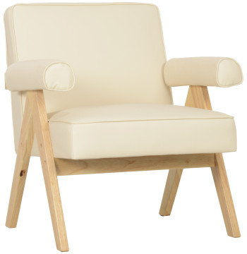 Poltrona Stand Room Nordic Poltrona imbottita PU con supporto per braccioli e struttura in legno di gomma per carica Dorm 120 kg 73x70x80 cm Crema