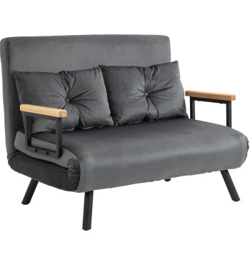 Sofá Cama Sofá Convertível em Cama de 2 Lugares Dobrável com Encosto Ajustável em 5 Níveis e 2 Almofadas Acolchoadas para Escritório Dormitório Sala de Estar 102x73x81 cm Cinza - Modelo 1