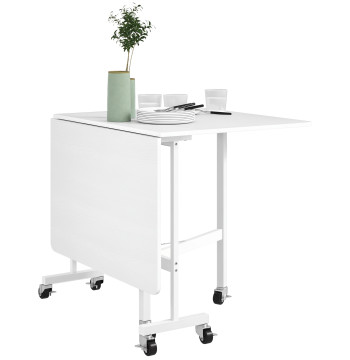 Mesa plegable de cocina para 4-6 Personas Mesa de comedor plegable con Ruedas y pendientes plegables Mesa para cocina 120x80x73 cm Blanco