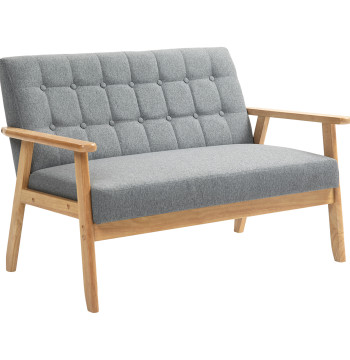 Divano 2 posti Divano imbottito in lino con supporto per braccioli di legno imbottito carico posteriore 250 kg Poltron per soggiorno Dorm 114x75x76 cm Grigio chiaro