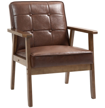 Poltrona Sala de estar Estofada en PU Poltrona Sala de estar con apoyo para los Brazos y Estructura de Madeira de Borracha Poltrona para Dormitorio Sala de estar Carga 120 kg 64x66x80 cm Marrom
