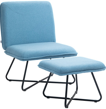 Poltrona Sala de Estar com Apoio para os Pés Poltrona Relax sem Apoio para os Braços com Pés de Aço em Forma de Cruz para Sala de Estar Dormitório Azul Claro