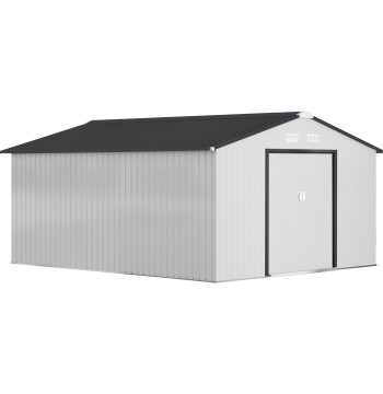 Jardin extérieur et jardin en métal pour stockage d'outils avec 4 Windows 12,4 m2 340x386x200 cm Gris blanc et gris foncé
