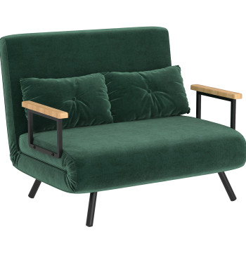 Sofá Cama Sofá Convertible en Cama de 2 Lugares plegables con Encosto ajustable en 5 Niveles y 2 Almohadillas Acolchoadas para Oficina Dormitorio Sala de estar 102x73x81 cm Verde