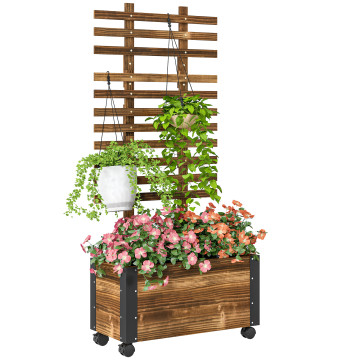 Floreira Extérieur de Madeira Floreira com Trelça para Plantas Trepadoras Tissu Non Tissu Roues et angles Métal Double couche pour la cour Balcon 65x31x147 cm Bois