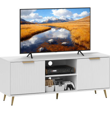 Móvel de TV Moderno Móvel de TV para Sala de Estar com 2 Compartimentos Abertos e 2 Portas Móvel para Televisores de 55 Polegadas 120x35x48 cm Branco