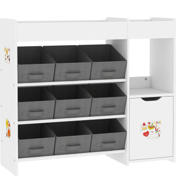 Organizador de Juguetes para Niños Organizadores infantiles con 9 Cestos Amovibles Compartimientos y Autocolantes para Escuela Infantil Sala de Juegos 92x30x80 cm Blanco y gris