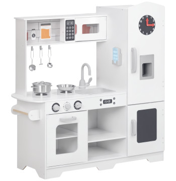 Cucina di legno per bambini oltre 3 anni Cucina per bambini con Stove Basin Micro Waves Macchina per il ghiaccio e Accessori 100.5x41x110 cm Bianco