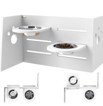 Comedouro para Cães Elevado Comedouro para Animais com 3 Alturas 2 Tigelas 2x1L e Sistema de Alimentação Lenta para Cães Pequenos Médios e Grandes 63x58,5x40 cm Branco
