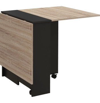Tavolo pieghevole in legno da cucina con 2 scaffalature e ruote per cucina 75x140x74 cm nero e legno